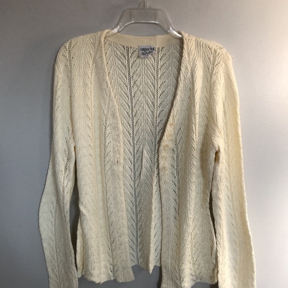 Objects D’art cream colored cardigan with lace knit. EUC, size large. - Picture 3 of 4
